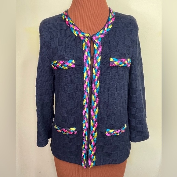 Vtg Michael Simon Cotton Cashmere Ribbon Colorful Cardigan Sweater Size Medium - Picture 1 of 9
